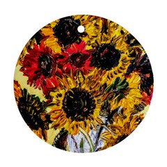 Sunflowers In A Scott House Round Ornament (two Sides) by bestdesignintheworld