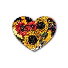 Sunflowers In A Scott House Rubber Coaster (heart)  by bestdesignintheworld