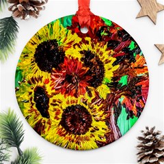 Sunflowers In Elizabeth House Ornament (round) by bestdesignintheworld