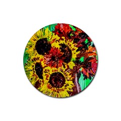 Sunflowers In Elizabeth House Rubber Coaster (round)  by bestdesignintheworld