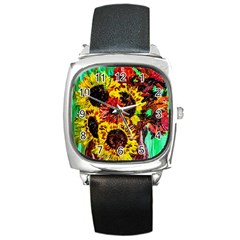 Sunflowers In Elizabeth House Square Metal Watch by bestdesignintheworld