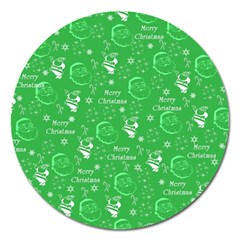 Santa Christmas Collage Green Background Magnet 5  (round) by Sapixe