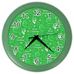 Santa Christmas Collage Green Background Color Wall Clocks by Sapixe