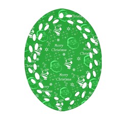 Santa Christmas Collage Green Background Oval Filigree Ornament (two Sides) by Sapixe