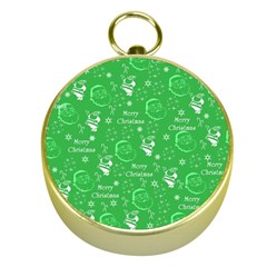 Santa Christmas Collage Green Background Gold Compasses by Sapixe