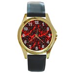 Volcanic Textures Round Gold Metal Watch Front