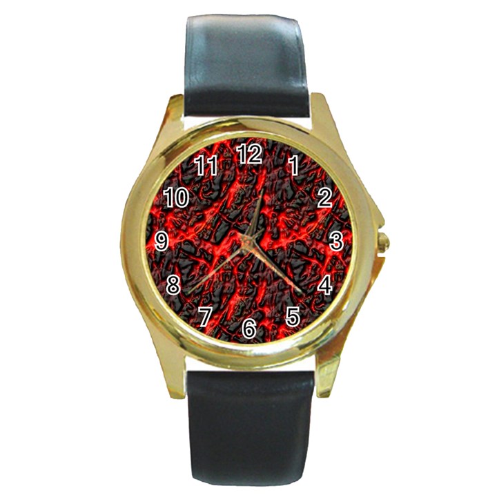 Volcanic Textures Round Gold Metal Watch