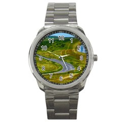 Cliff Coast Road Landscape Travel Sport Metal Watch by Sapixe