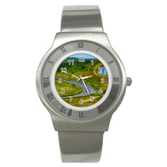 Cliff Coast Road Landscape Travel Stainless Steel Watch by Sapixe