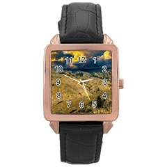 Hills Countryside Landscape Nature Rose Gold Leather Watch  by Sapixe