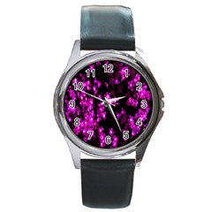 Abstract Background Purple Bright Round Metal Watch by Sapixe