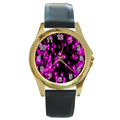 Abstract Background Purple Bright Round Gold Metal Watch by Sapixe