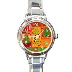 Christmas Design Seamless Pattern Round Italian Charm Watch by Sapixe