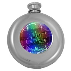 Christmas Greeting Card Frame Round Hip Flask (5 Oz) by Sapixe