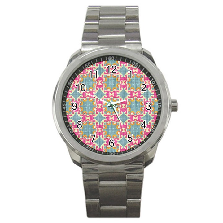 Christmas Holidays Seamless Pattern Sport Metal Watch