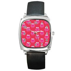 Christmas Red Pattern Reasons Square Metal Watch by Sapixe