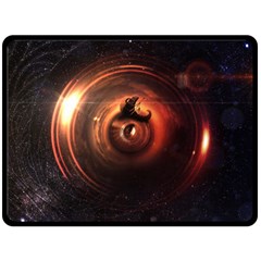 Steampunk Airship Sailing The Stars Of Deep Space Fleece Blanket (large)  by jayaprime