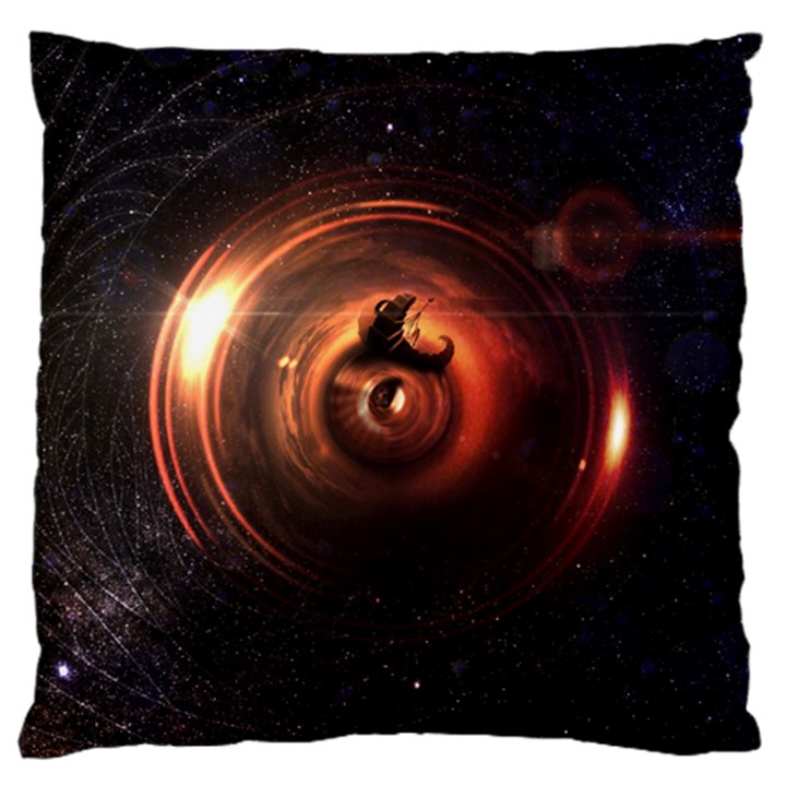 Steampunk Airship Sailing the Stars of Deep Space Large Flano Cushion Case (Two Sides)