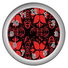 Christmas Red And Black Background Wall Clocks (silver)  by Sapixe