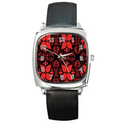 Christmas Red And Black Background Square Metal Watch by Sapixe