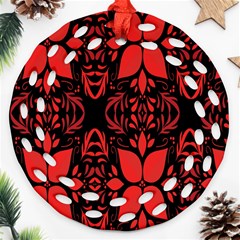 Christmas Red And Black Background Ornament (round Filigree)