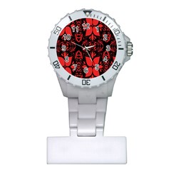 Christmas Red And Black Background Plastic Nurses Watch by Sapixe