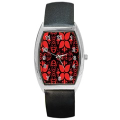 Christmas Red And Black Background Barrel Style Metal Watch by Sapixe