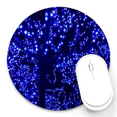 Lights Blue Tree Night Glow Round Mousepads by Sapixe