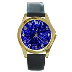 Lights Blue Tree Night Glow Round Gold Metal Watch by Sapixe