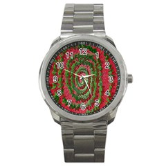 Red Green Swirl Twirl Colorful Sport Metal Watch by Sapixe