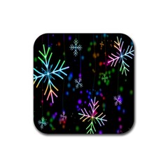 Snowflakes Snow Winter Christmas Rubber Coaster (square)  by Sapixe