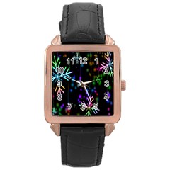 Snowflakes Snow Winter Christmas Rose Gold Leather Watch  by Sapixe