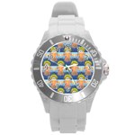 Seamless Repeat Repeating Pattern Round Plastic Sport Watch (L) Front