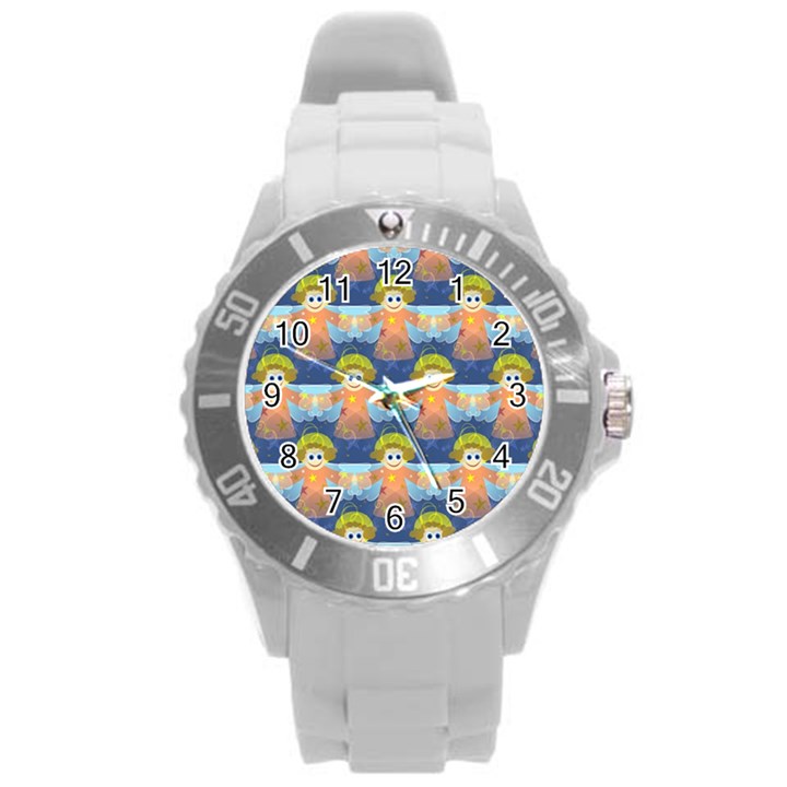 Seamless Repeat Repeating Pattern Round Plastic Sport Watch (L)