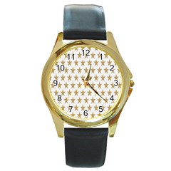 Star Background Gold White Round Gold Metal Watch by Sapixe