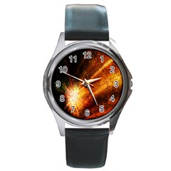 Star Sky Graphic Night Background Round Metal Watch by Sapixe