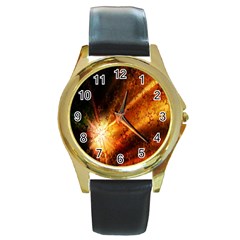 Star Sky Graphic Night Background Round Gold Metal Watch by Sapixe