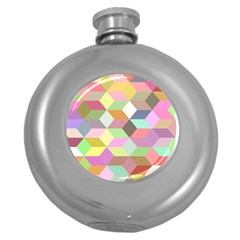 Mosaic Background Cube Pattern Round Hip Flask (5 Oz) by Sapixe