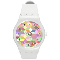 Mosaic Background Cube Pattern Round Plastic Sport Watch (m) by Sapixe