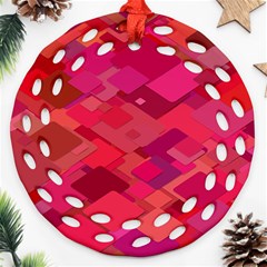 Red Background Pattern Square Ornament (round Filigree)