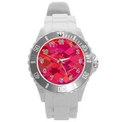 Red Background Pattern Square Round Plastic Sport Watch (l) by Sapixe