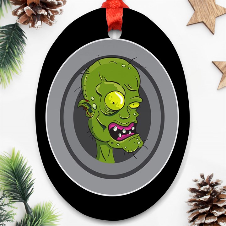 Zombie Pictured Illustration Oval Ornament (Two Sides)