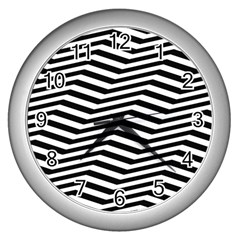 Zig Zag Zigzag Chevron Pattern Wall Clocks (silver)  by Sapixe