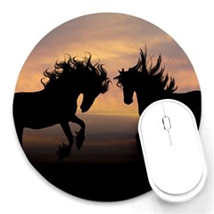 Horses Sunset Photoshop Graphics Round Mousepads by Sapixe