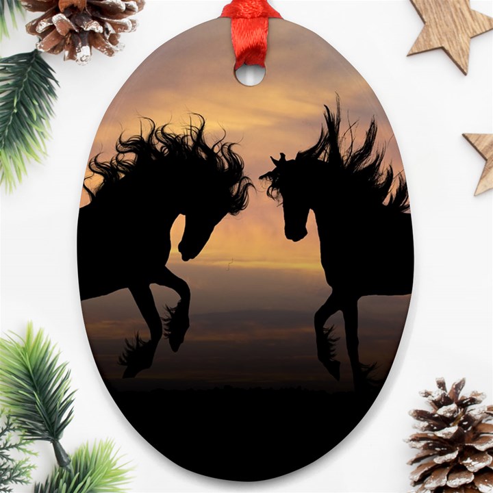 Horses Sunset Photoshop Graphics Ornament (Oval)