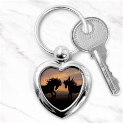 Horses Sunset Photoshop Graphics Key Chains (heart)  by Sapixe