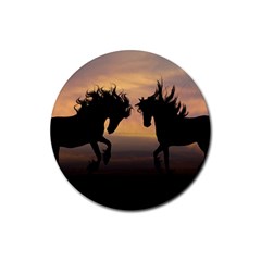 Horses Sunset Photoshop Graphics Rubber Round Coaster (4 Pack)  by Sapixe