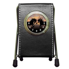 Horses Sunset Photoshop Graphics Pen Holder Desk Clocks by Sapixe