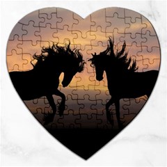 Horses Sunset Photoshop Graphics Jigsaw Puzzle (heart) by Sapixe