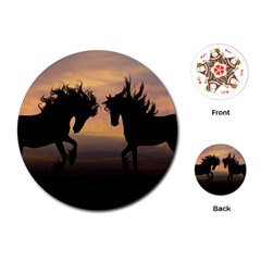 Horses Sunset Photoshop Graphics Playing Cards (round)  by Sapixe